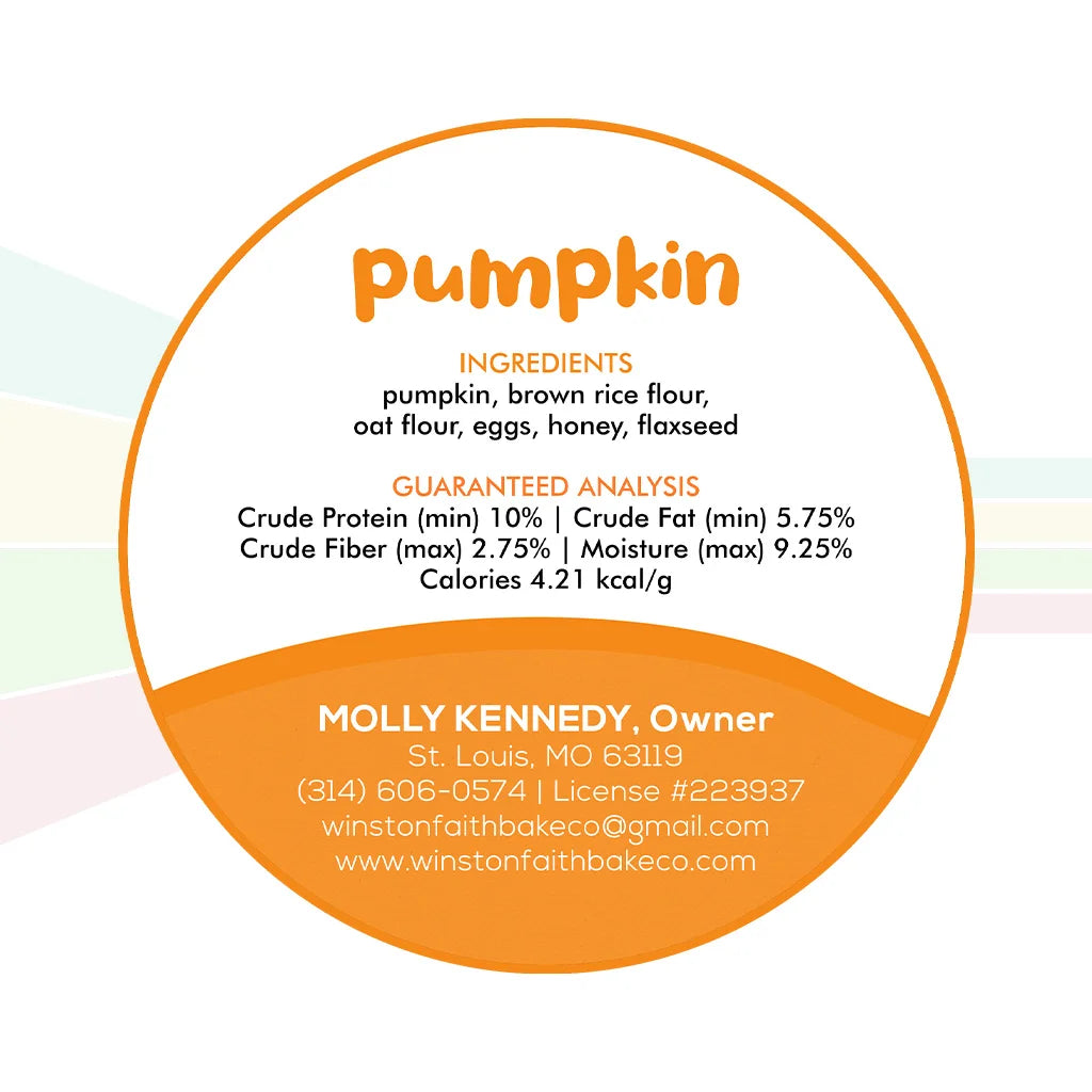 white and orange dog treat label