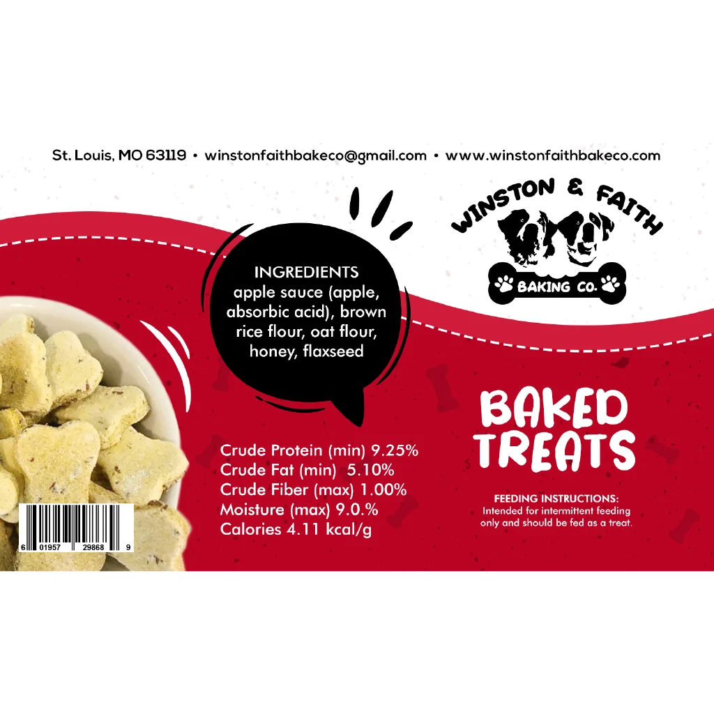 white and red dog treat label