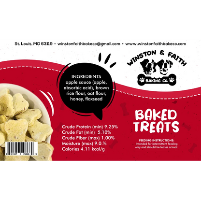 white and red dog treat label