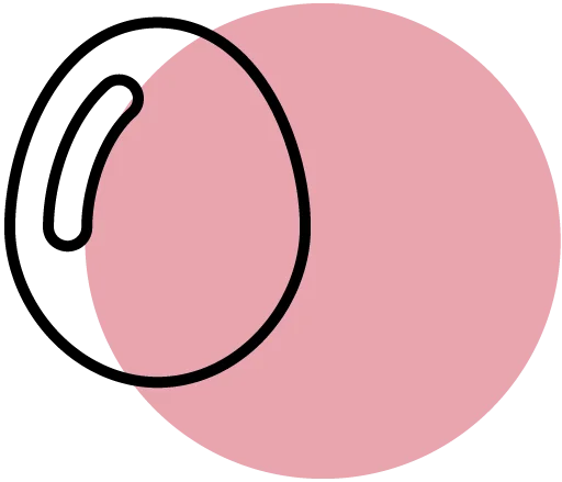 a black outlined egg on top of a pink circle