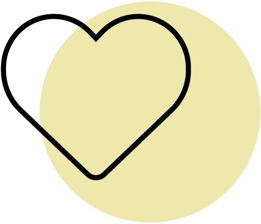 a black outlined heart on top of a yellow circle