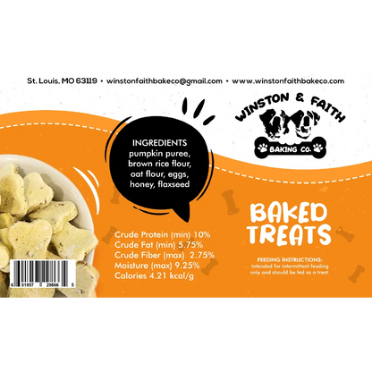 white and orange dog treat label