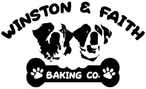 my dogs winston and faith under the winston and faith logo above a dog treat icon with the words baking co inside